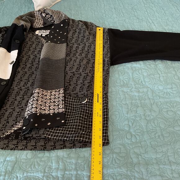 Vintage Donna Jessica Boho Art To Wear Patchwork Blazer Black and White Size 1 - Picture 10 of 12